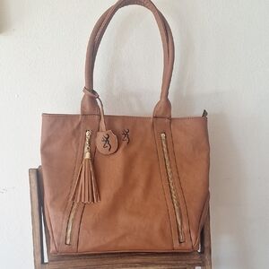 Brown Tote Bag with Tassel Detail